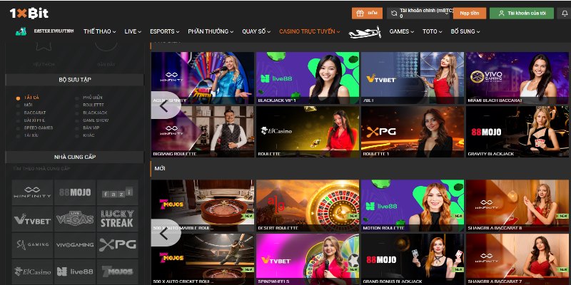 Tổng quan về sảnh casino 1Xbit